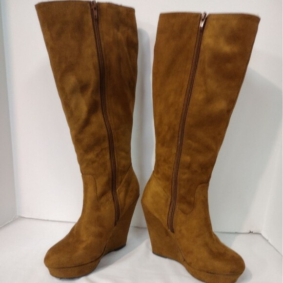 Heart in D Brand Brown Knee High Suede Wedged Heeled Boots Size 8.5! 👢👢👢 - Picture 9 of 15
